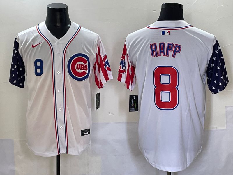 Men 2025 Chicago Cubs #8 Happ White a generation of national flags Joint Name Nike MLB Jersey style 2->chicago cubs->MLB Jersey
